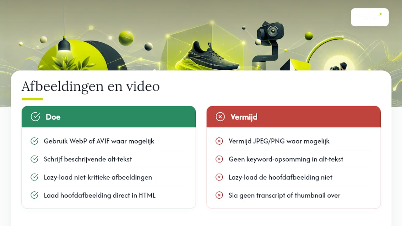 Diagram van technieken voor het optimaliseren van afbeeldingen voor SEO