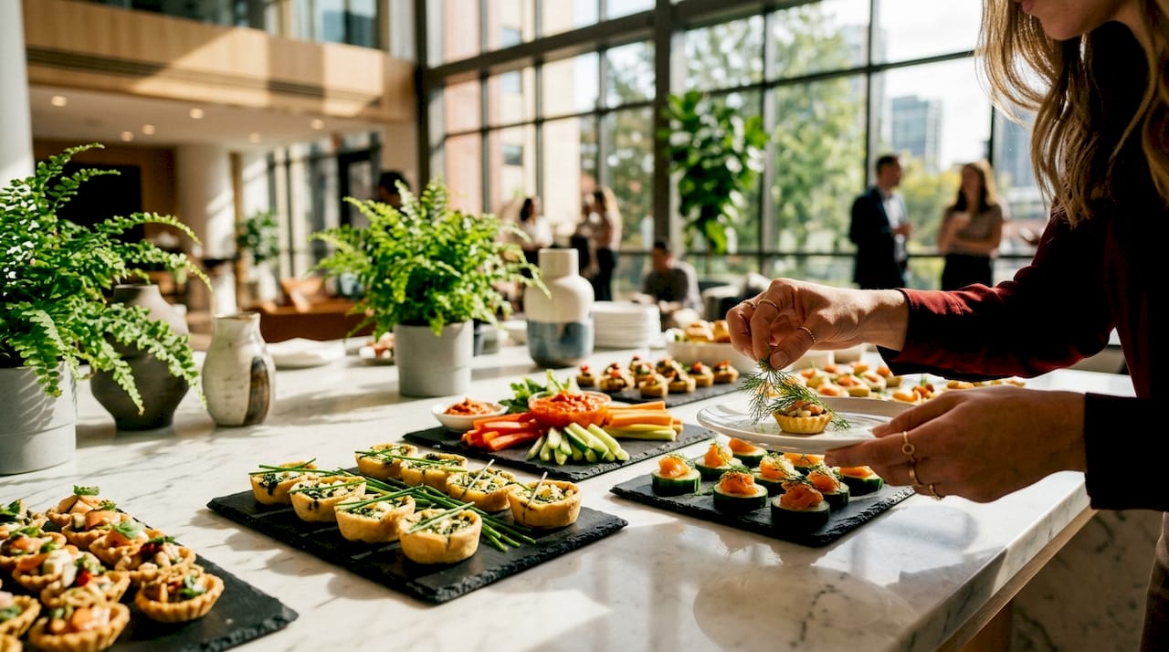 Close-up of gourmet food presentation at event