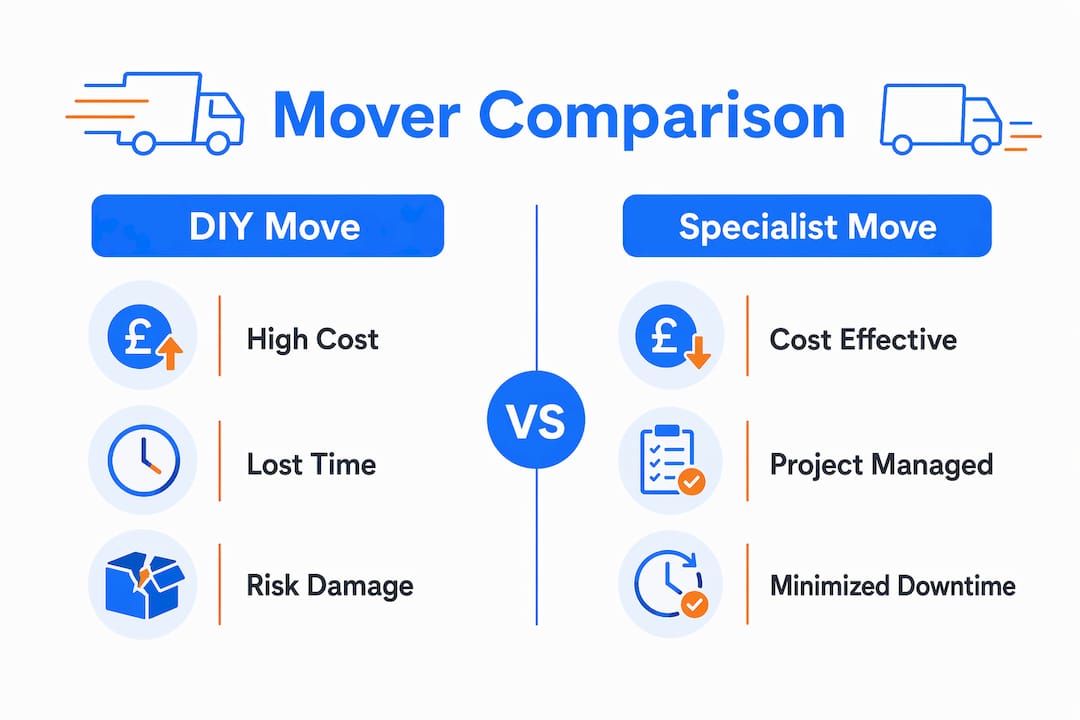 Infographic comparing DIY and specialist office moves