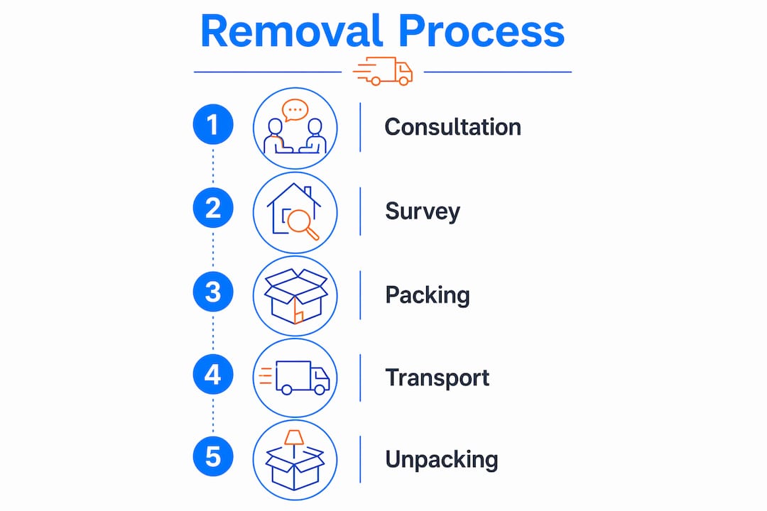 Infographic showing steps in bespoke removal process