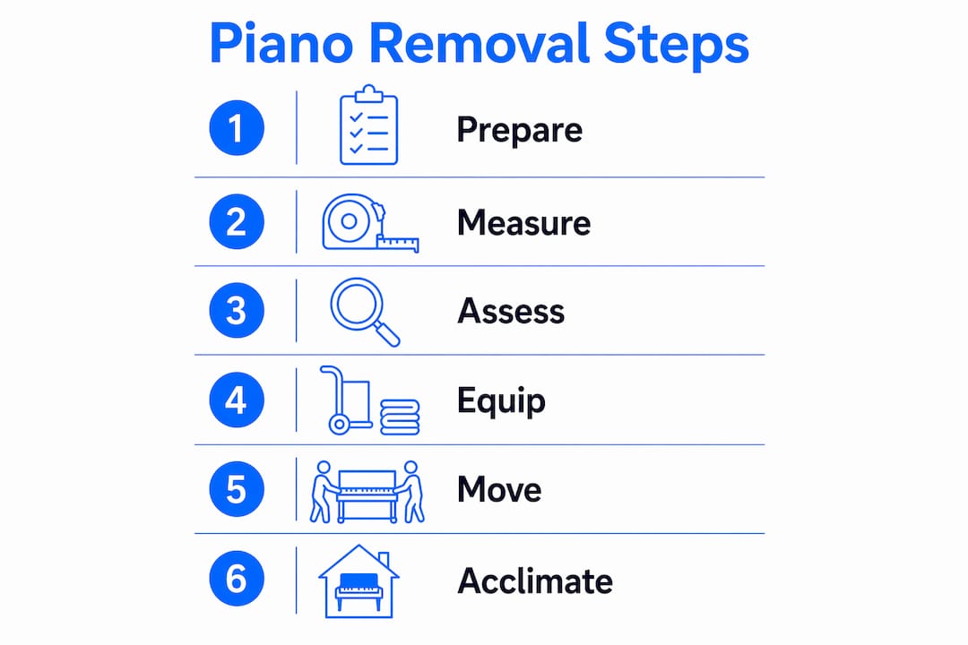 Infographic outlining piano removal step-by-step process