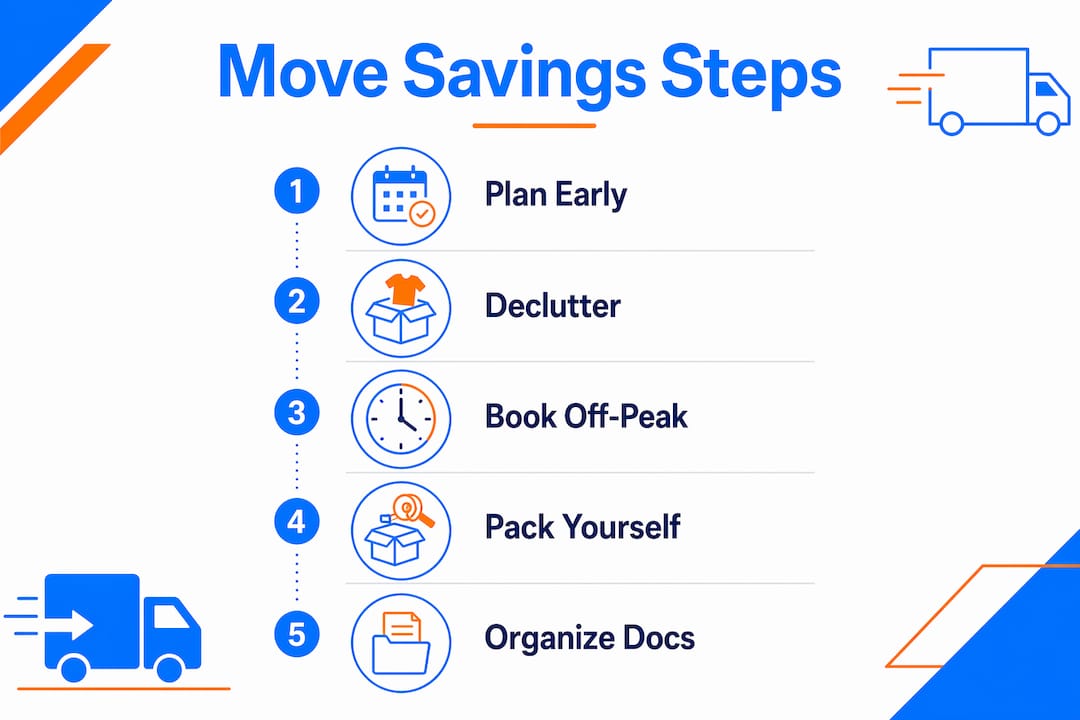 Infographic detailing steps to save money on moving