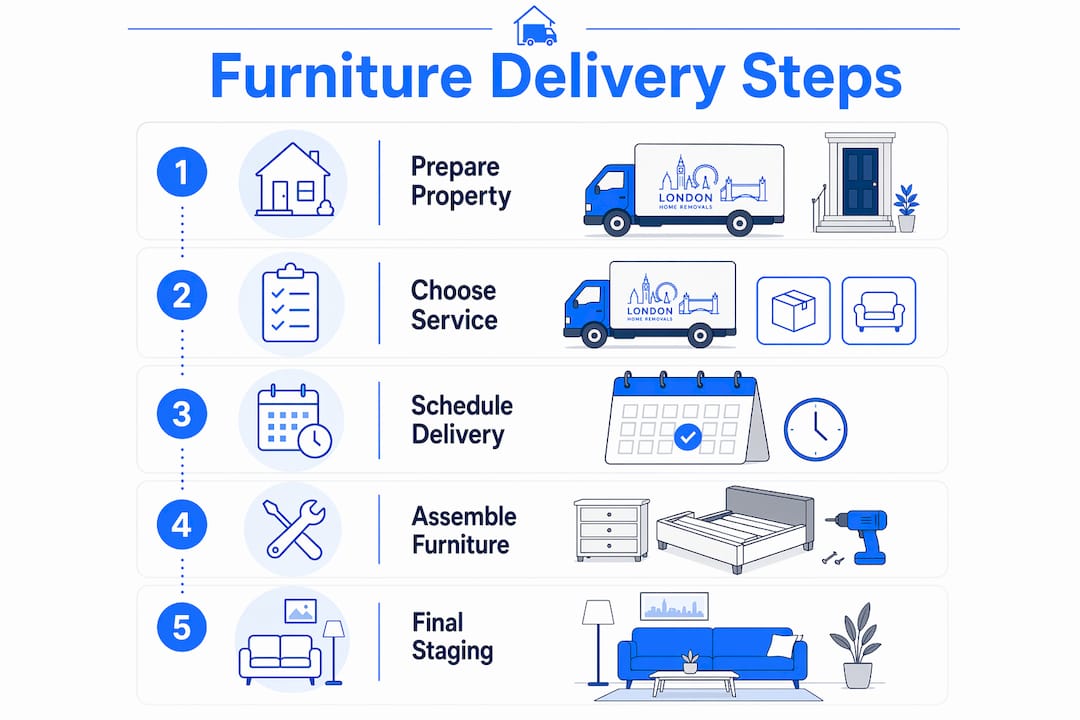 Infographic showing step-by-step furniture delivery process