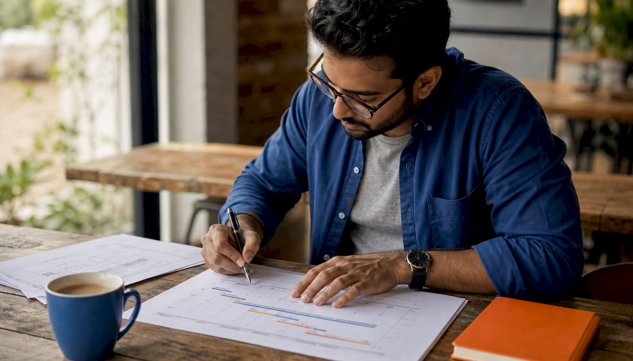 Hands marking small business move timeline