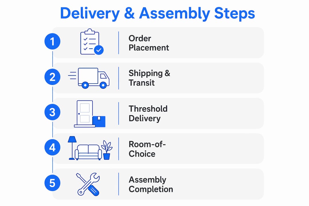 Infographic illustrating delivery and assembly steps