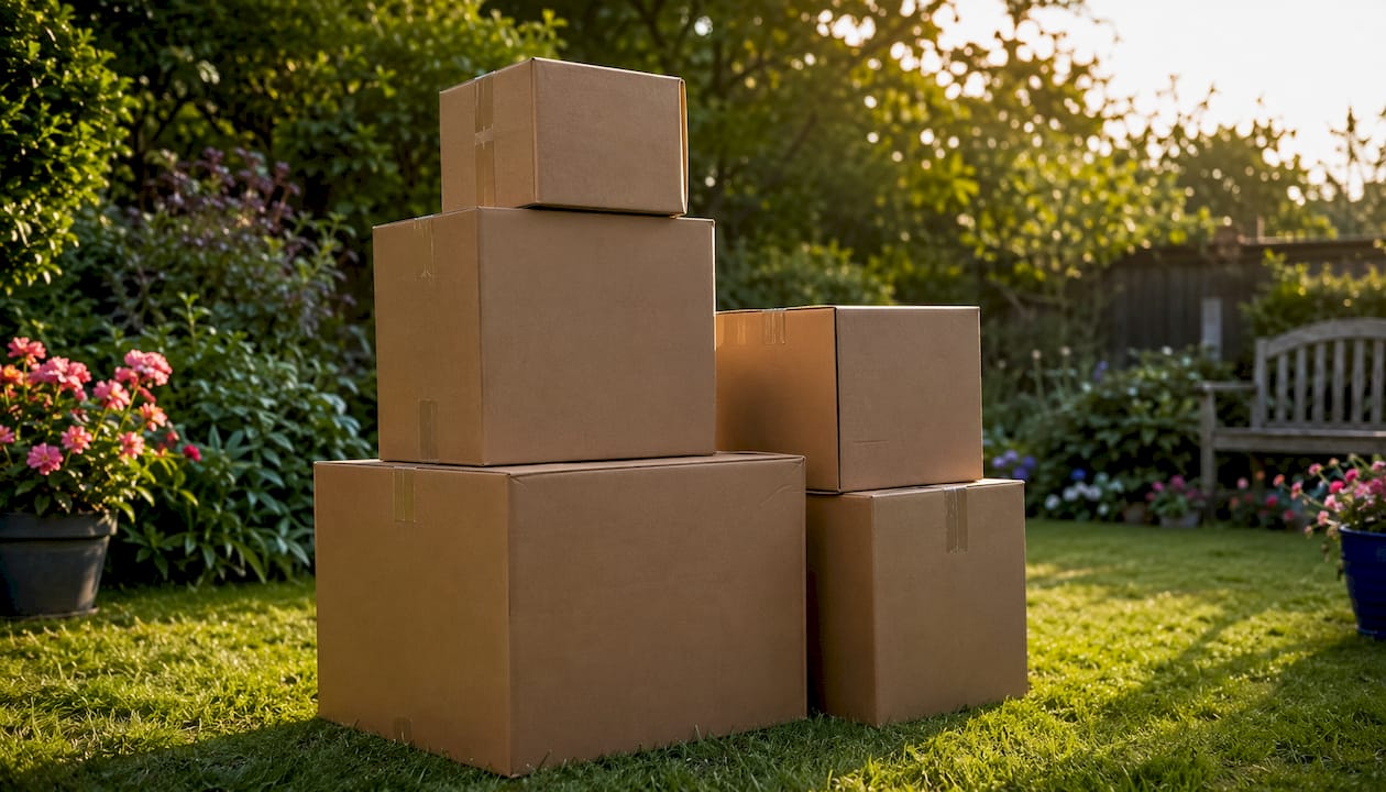 Top-down view of various sized moving boxes