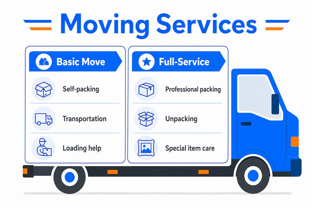 Infographic comparing basic and full-service moving options