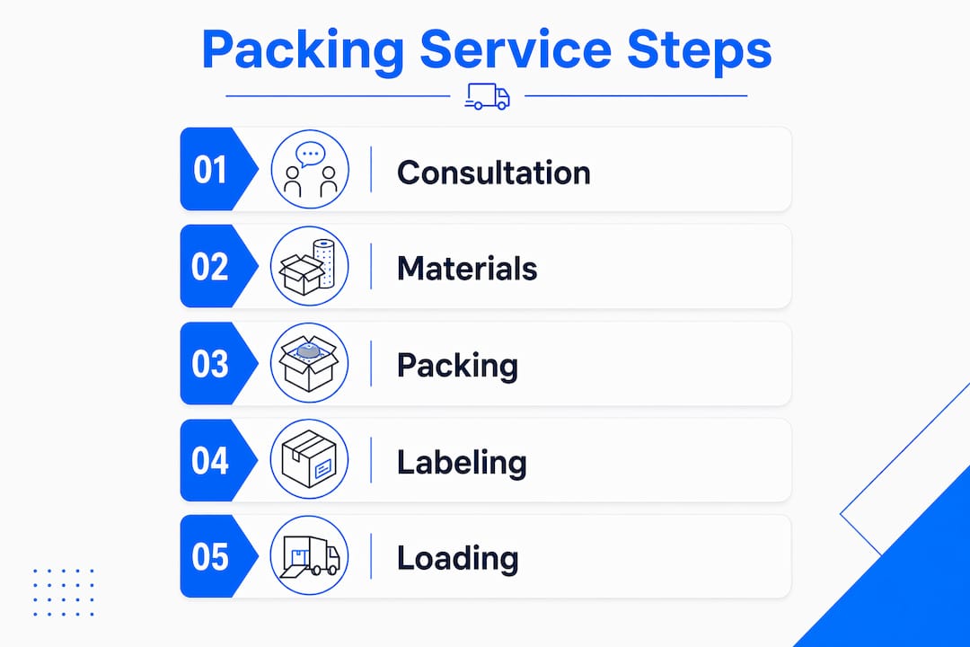 Infographic illustrating steps in packing service process