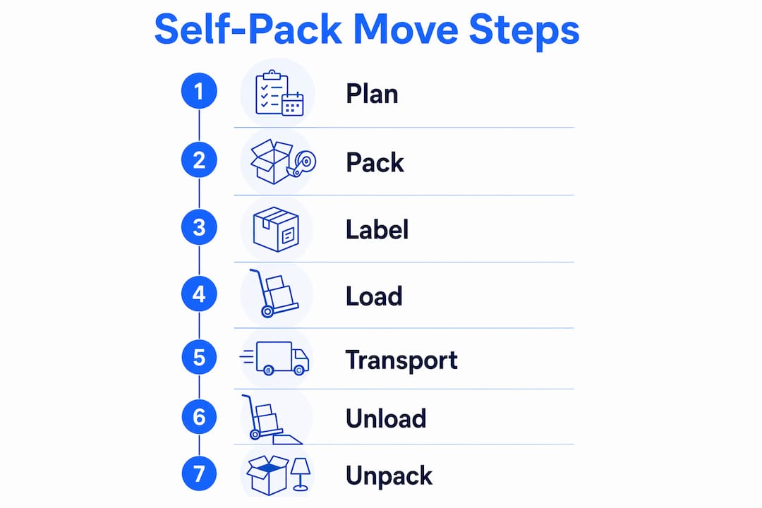 Infographic displaying step-by-step self-pack moving process