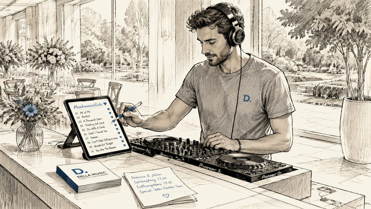 Der DJ kümmert sich am Hochzeitstag um die Musikwünsche der Gäste.