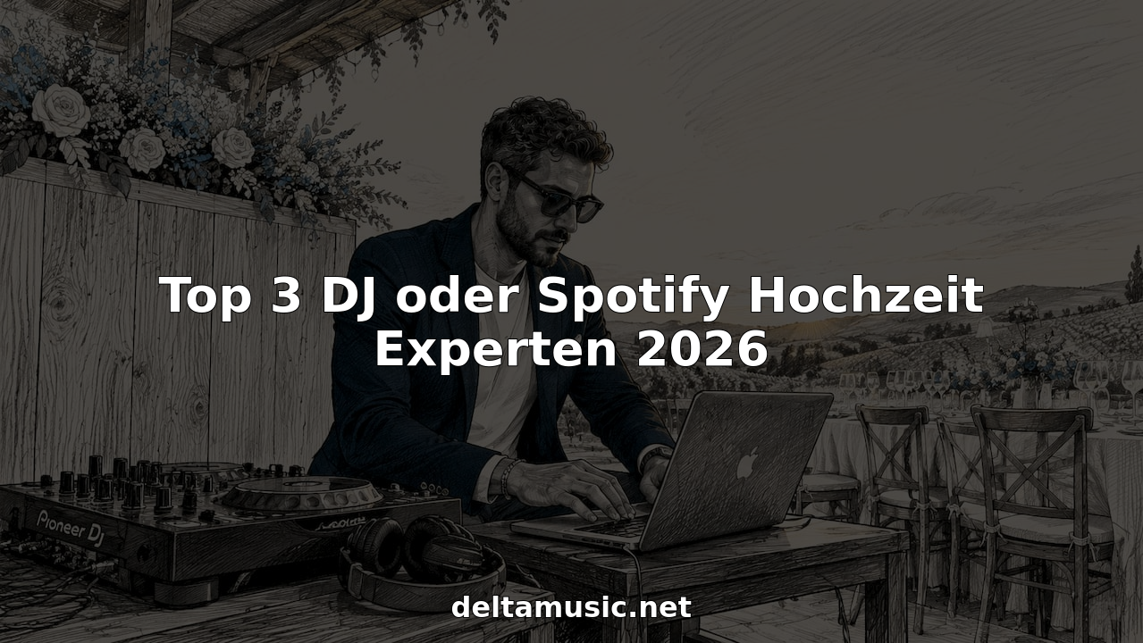 Ein DJ bereitet draußen die Technik für die musikalische Begleitung einer Hochzeit vor.
