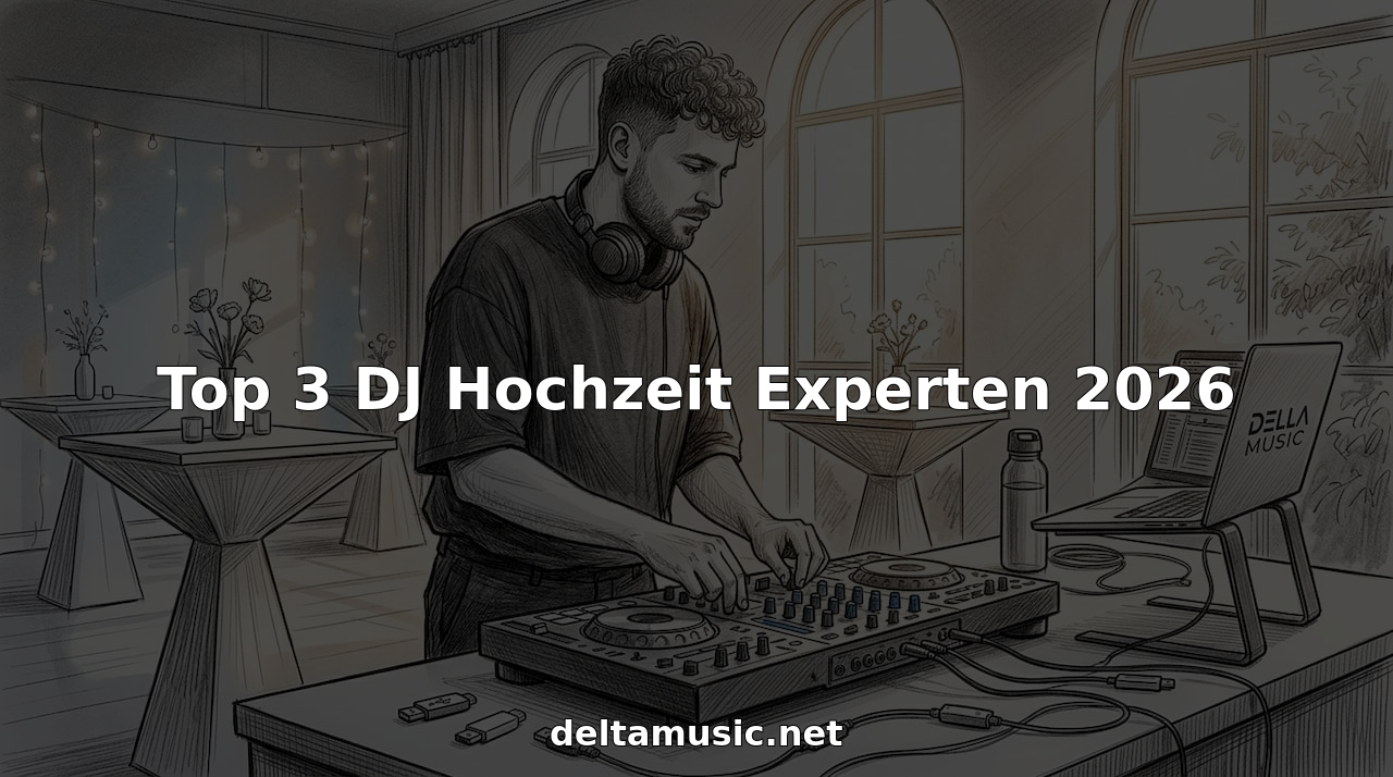 Der Hochzeits-DJ stellt die Musikauswahl für den Empfang zusammen und bereitet alles für die perfekte Stimmung am Abend vor.