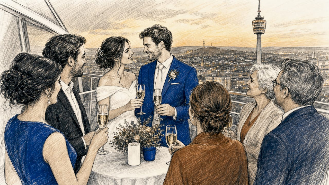 Prickelnder Empfang mit Sekt auf dem Stuttgarter Fernsehturm – ein besonderes Erlebnis hoch über der Stadt!