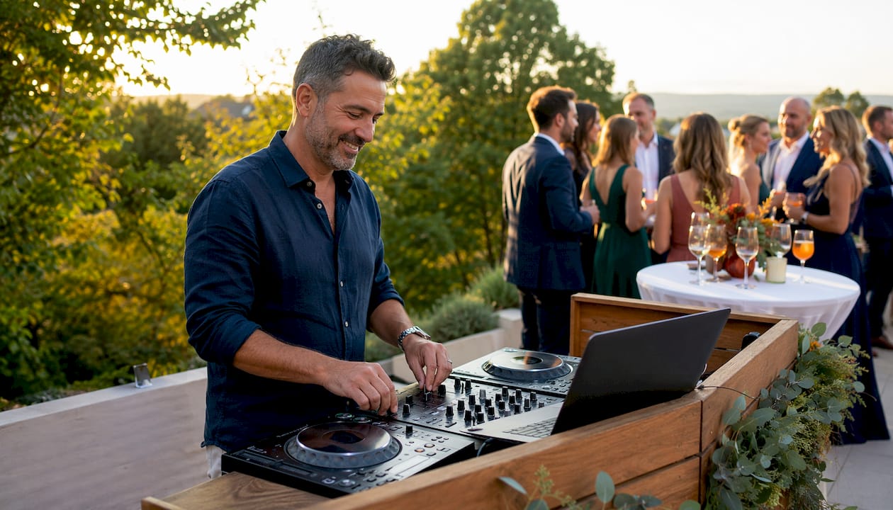 Für die musikalische Begleitung beim Sektempfang sorgt ein DJ.