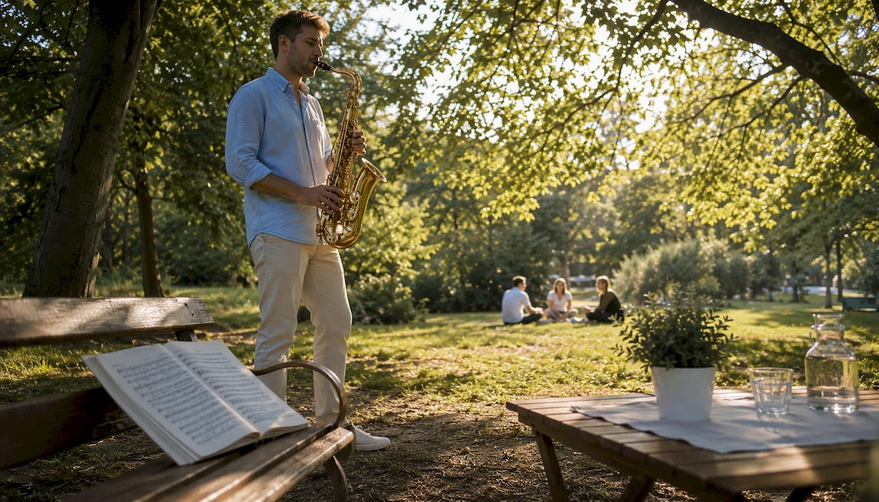 Im Proberaum gleiten die Finger geschickt über die Tasten des Saxophons.