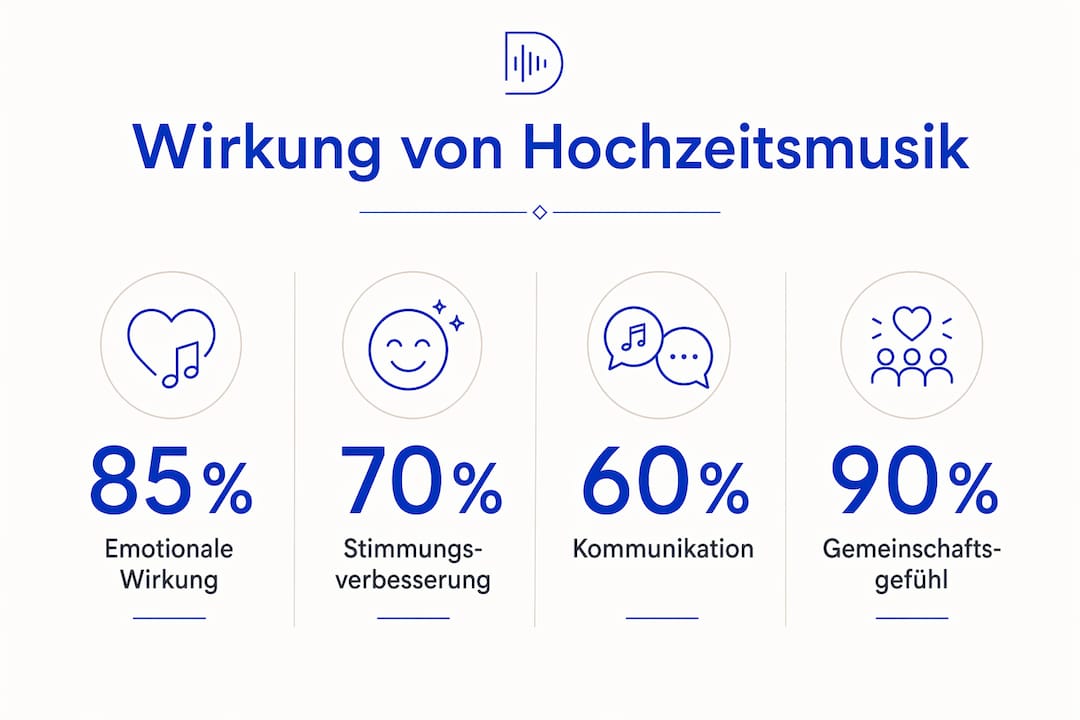 Eine Infografik veranschaulicht, welchen Einfluss Musik auf Hochzeitsfeiern hat – inklusive spannender Zahlen und Fakten.