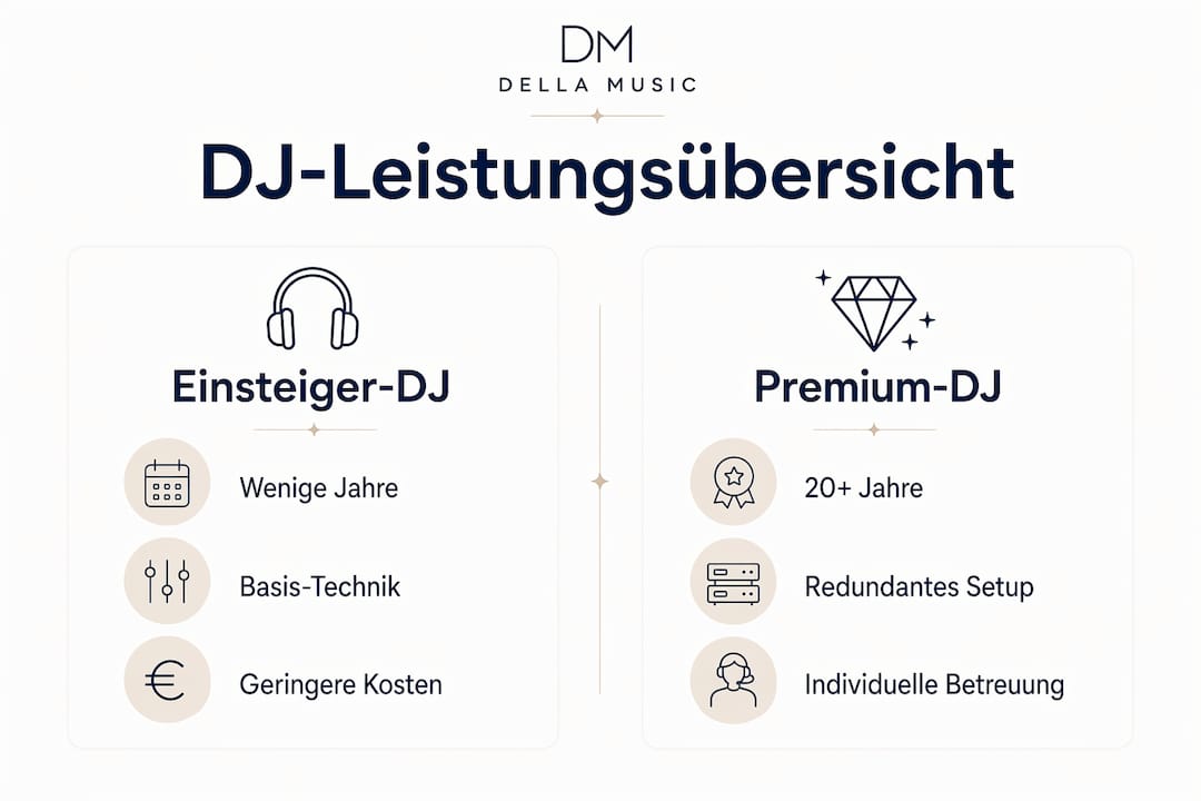 Infografik: Einsteiger- vs. Premium-DJ – Die Leistungen im Direktvergleich