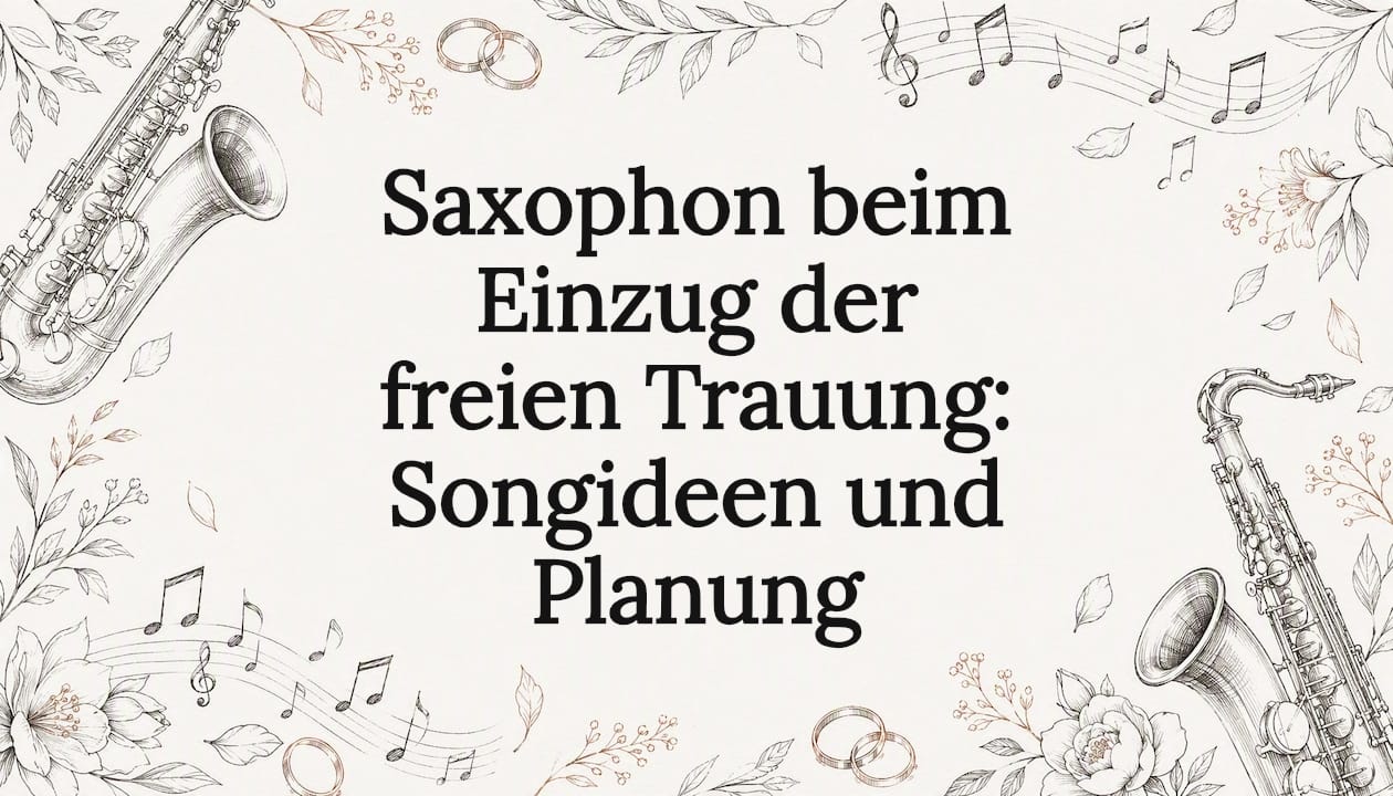 Stimmungsvolle Titelgrafik mit Saxophonen und Hochzeitselementen