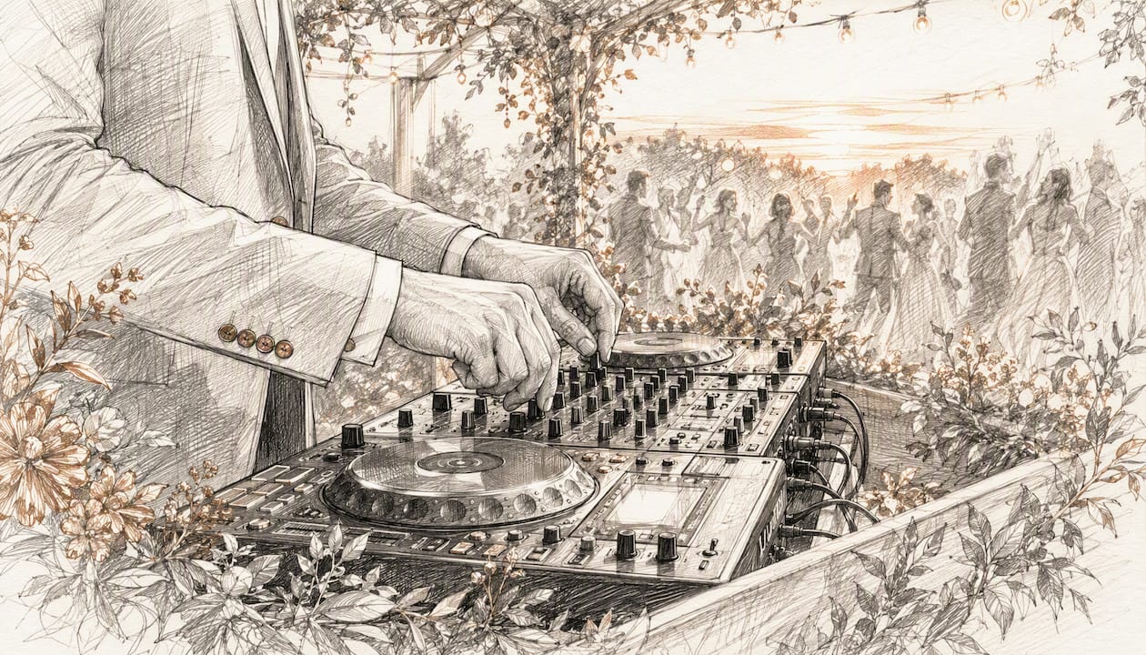 Ein DJ sorgt auf der Hochzeit für die richtige Stimmung und legt abwechslungsreiche Musik auf, damit die Gäste ausgelassen feiern können.