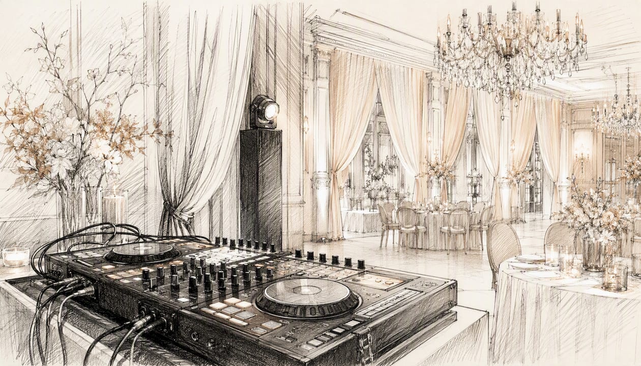 Stimmungsvolle Lichtgestaltung für eure Hochzeit, kombiniert mit professioneller DJ-Technik.