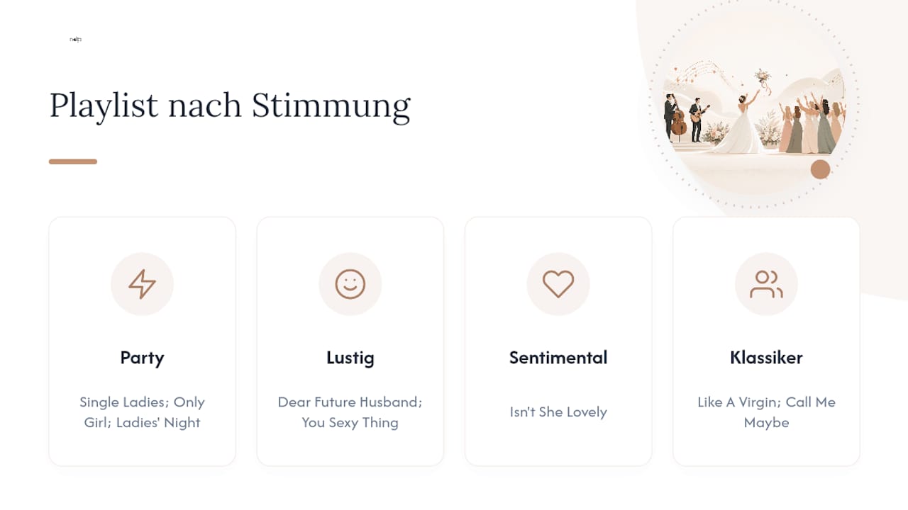 Übersicht der Stimmungsrichtungen für die Playlist zum Brautstraußwurf