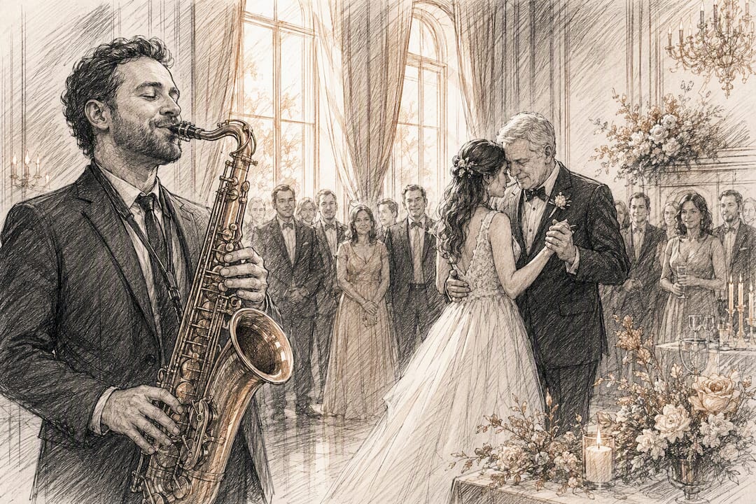 Live-Saxophonist sorgt für romantische Stimmung beim Hochzeitstanz