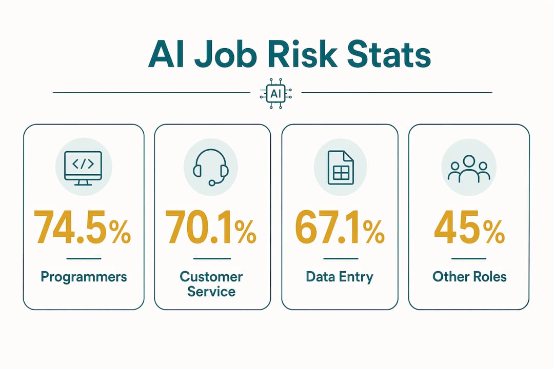 Infographic showing AI displacement risk percentages by job