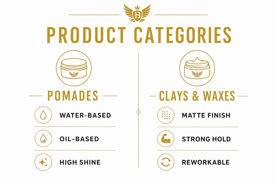 Infographic comparing pomades and clays/waxes