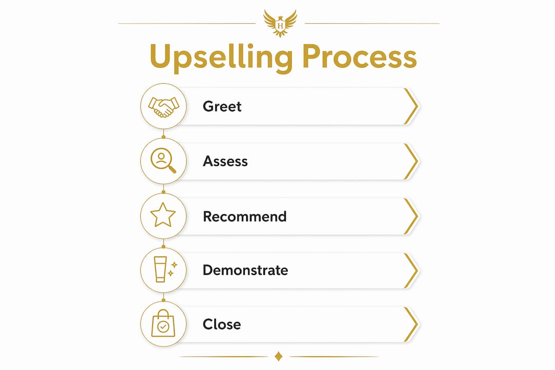 Infographic showing upselling steps in barbershop