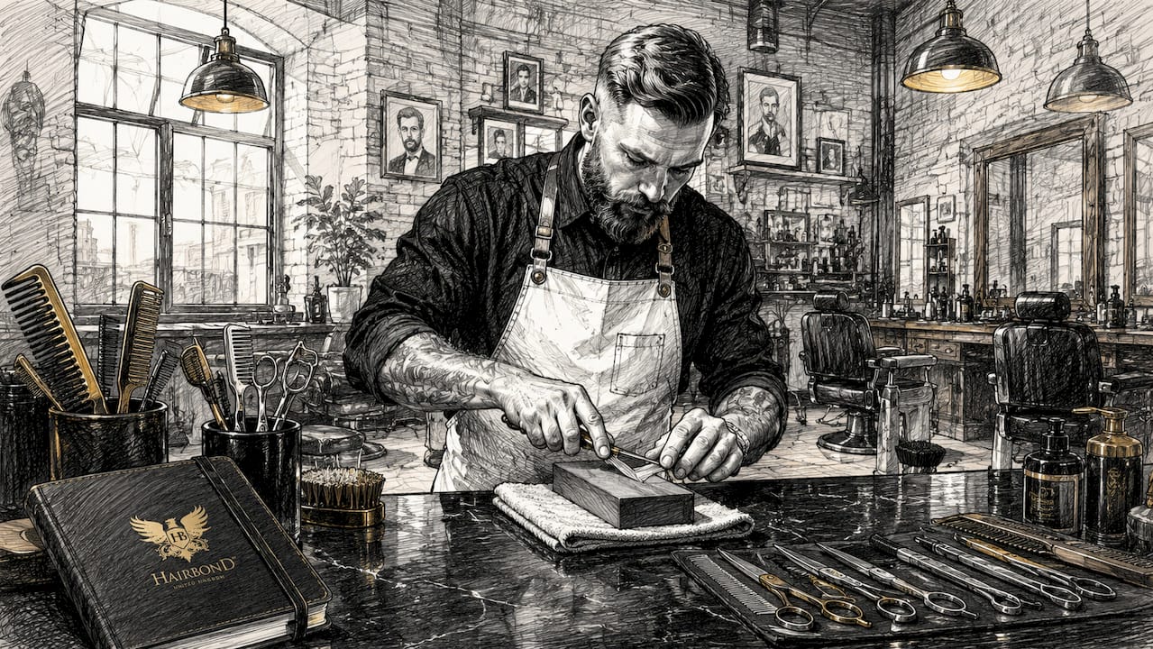 Close-up hands oiling clipper blades