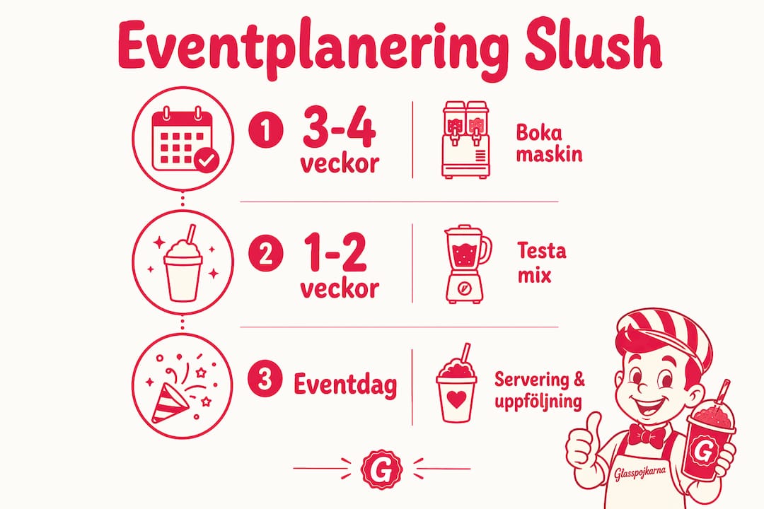 Illustration som guidar dig steg för steg när du planerar ett slushmaskin-event
