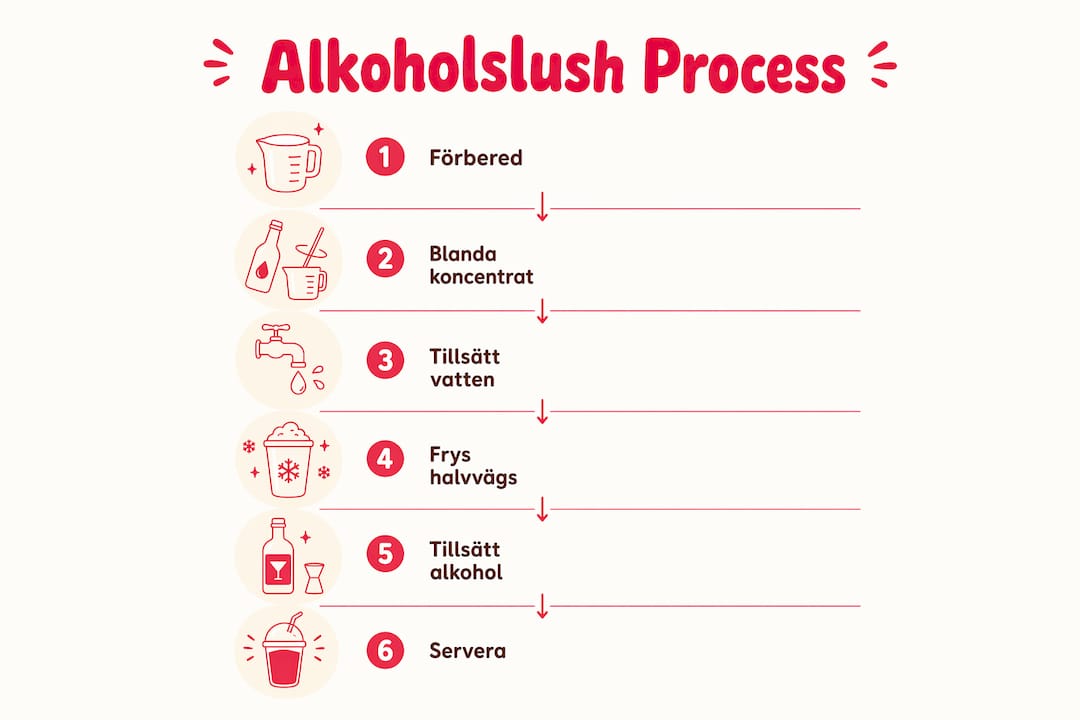 En grafisk guide som visar hur du enkelt gör din egen alkoholslush, steg för steg.