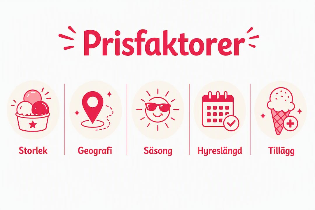 Grafisk översikt över de viktigaste faktorerna som påverkar priset när du hyr en hoppborg