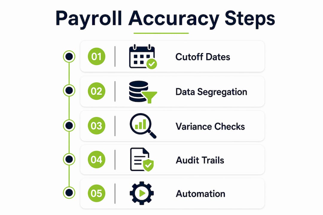 Infographic illustrating payroll accuracy improvement steps