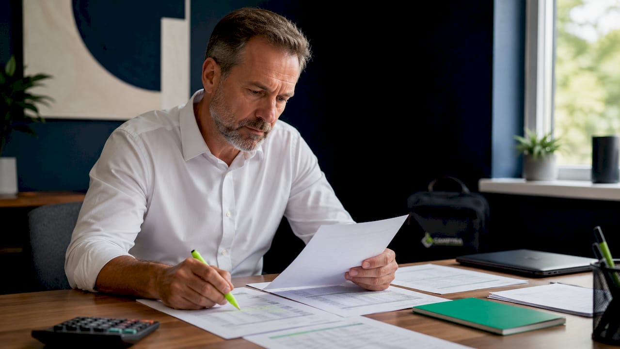 Payroll auditor verifying payroll documents