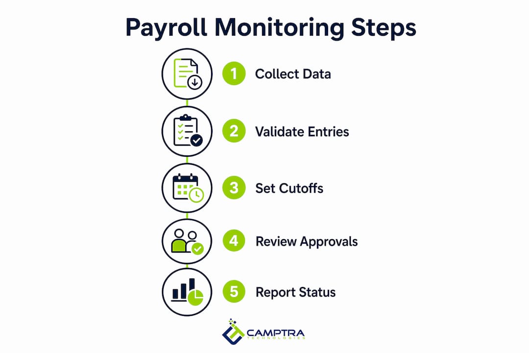 Infographic detailing payroll monitoring steps