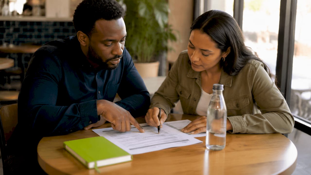 Hands collaborating on payroll internal controls documents
