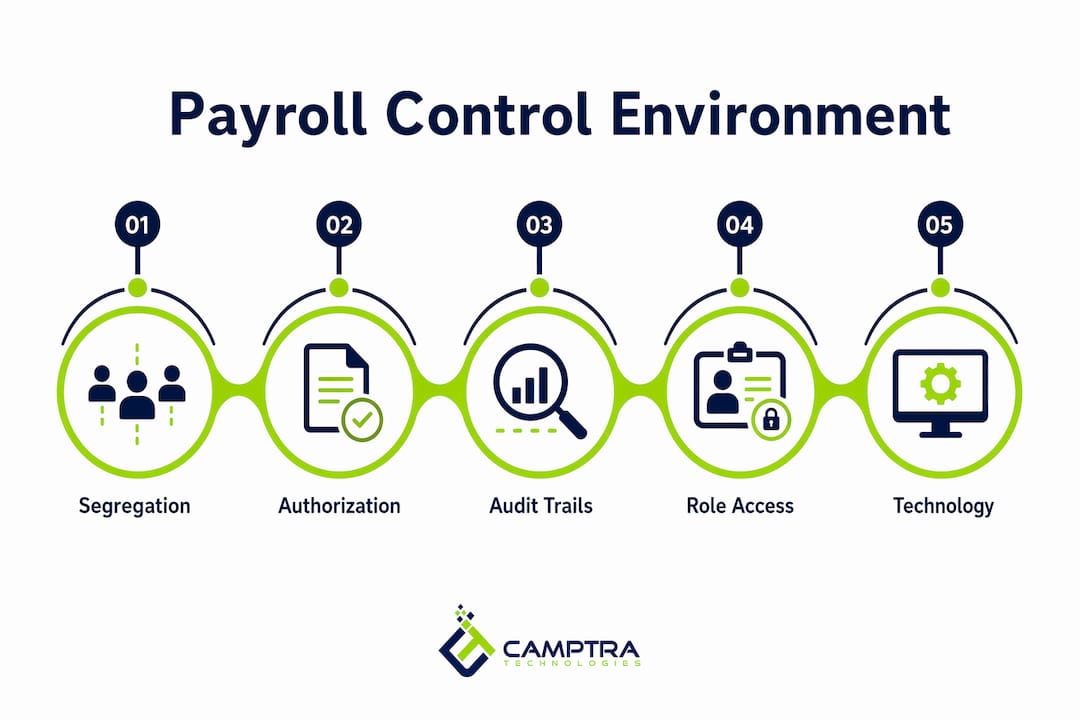 Infographic illustrating payroll control environment components hierarchy