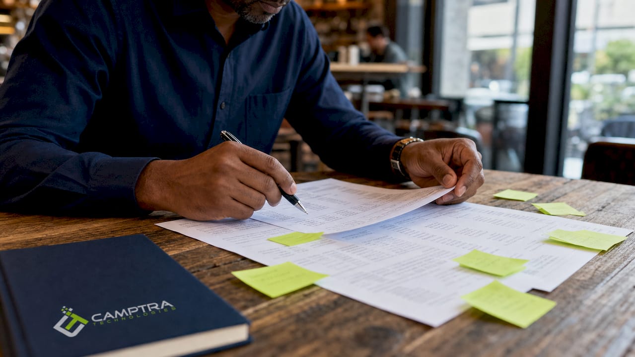 Hands performing manual payroll reconciliation