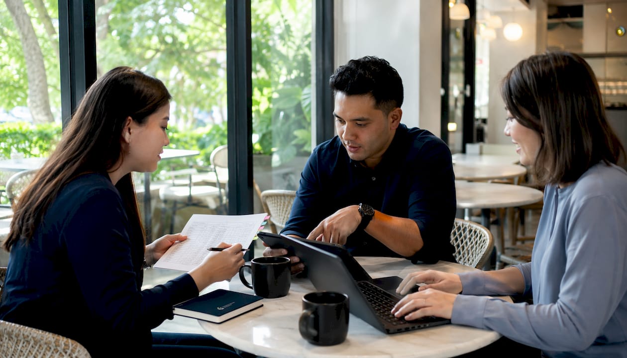 Hands managing payroll exception logs collaboratively