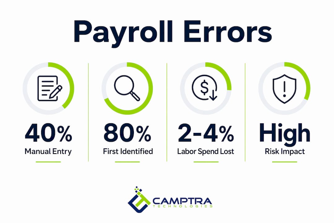 Infographic showing payroll error statistics and impacts