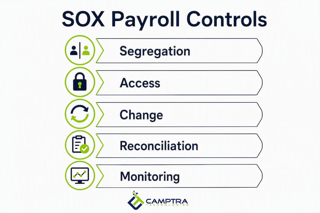 Infographic showing SOX payroll control checklist steps