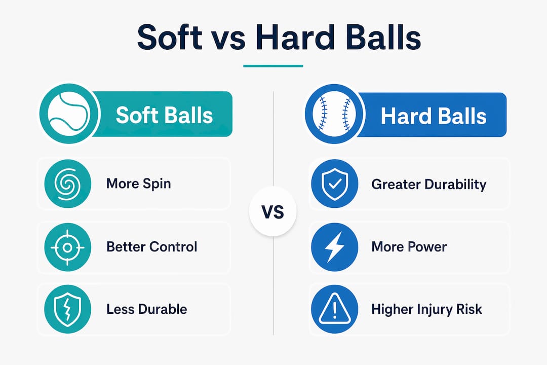 Infographic comparing soft and hard pickleballs