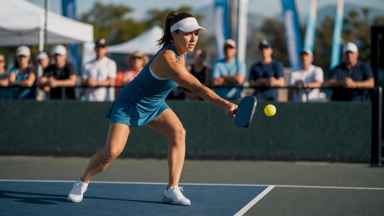 Hands hitting pickleball with paddle close-up