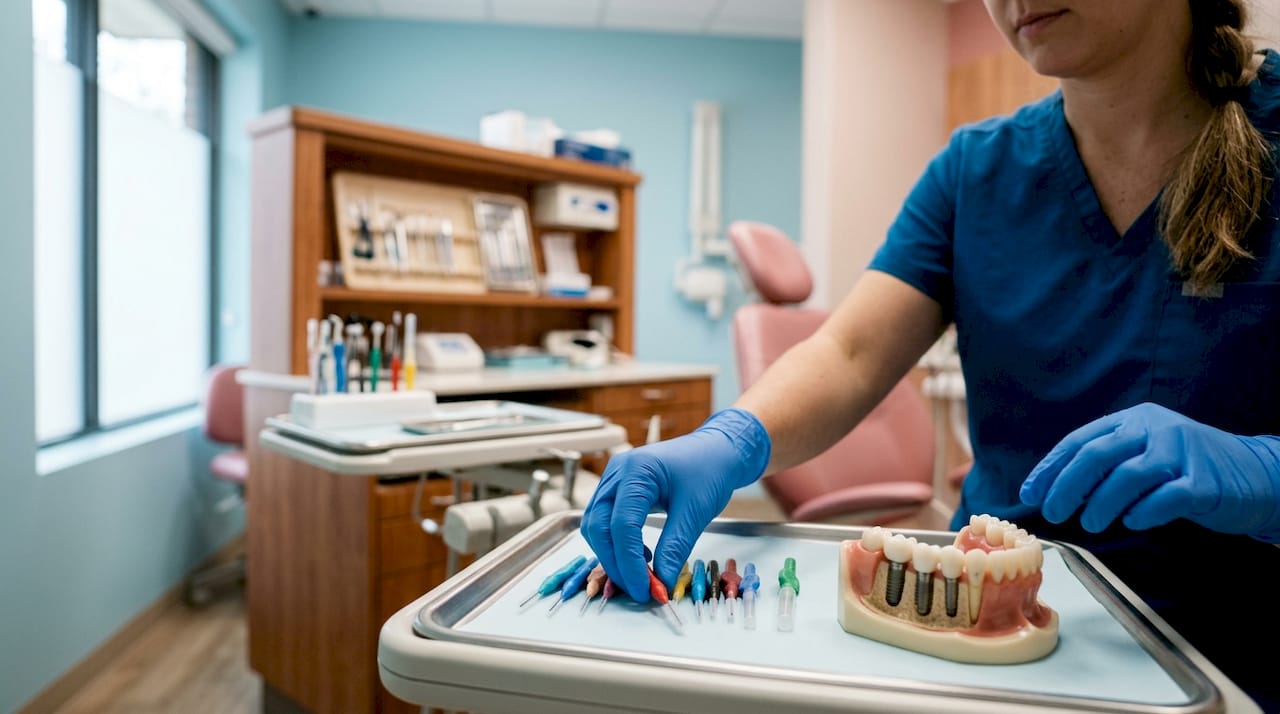 Hygienist selecting interdental brush size