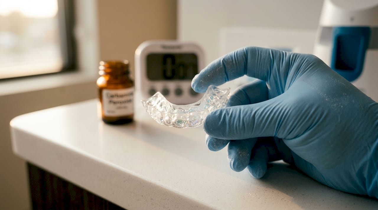 Close-up of dental tray with whitening gel