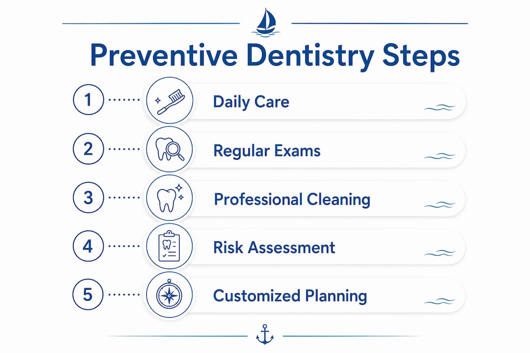 Infographic showing preventive dentistry steps