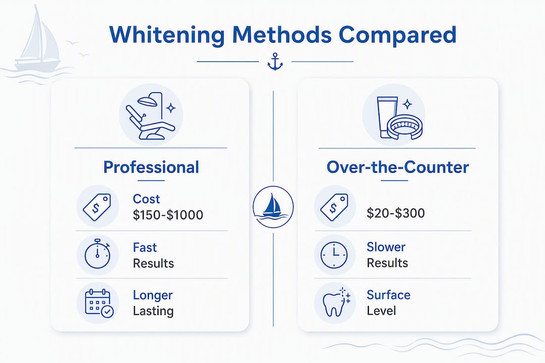 Infographic comparing professional and OTC whitening costs and results