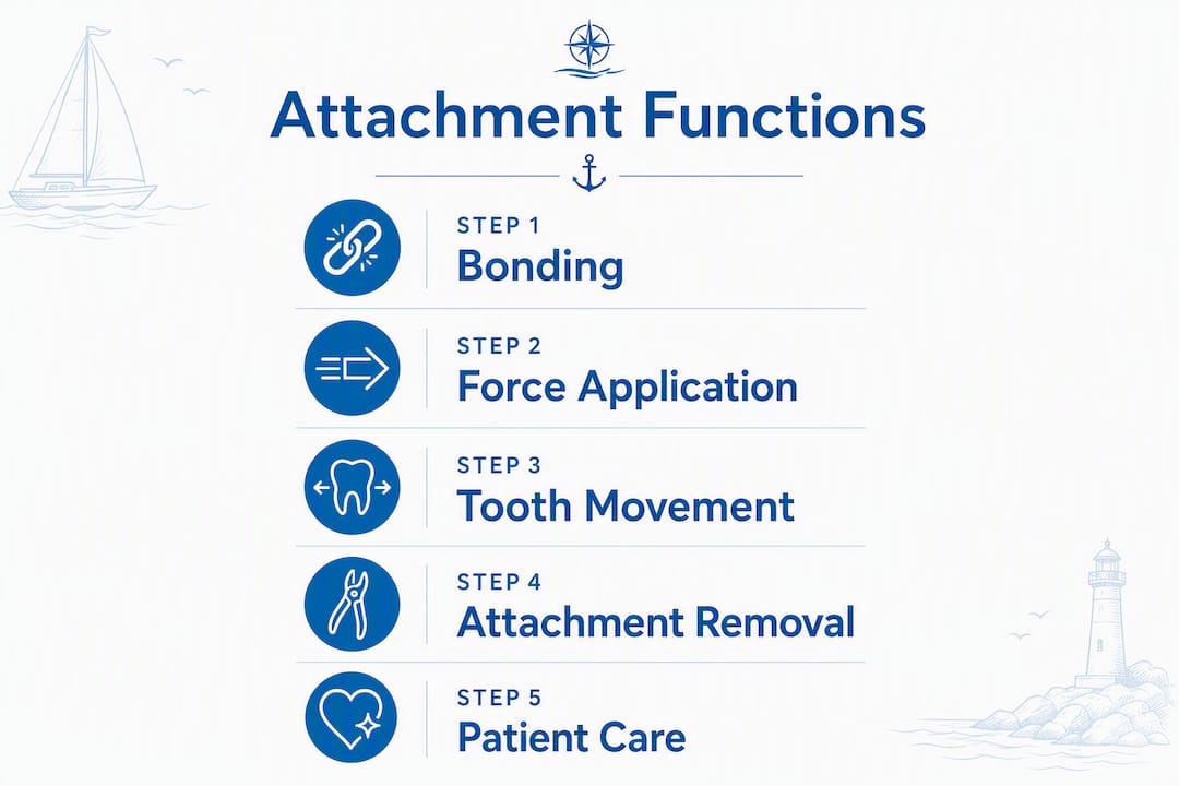 Infographic showing key steps of aligner attachment function