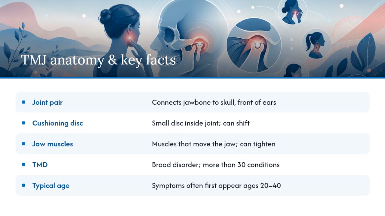 Diagram of TMJ joint anatomy and causes